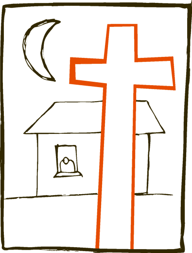 Krzyż Jezusa. domek i księżyc